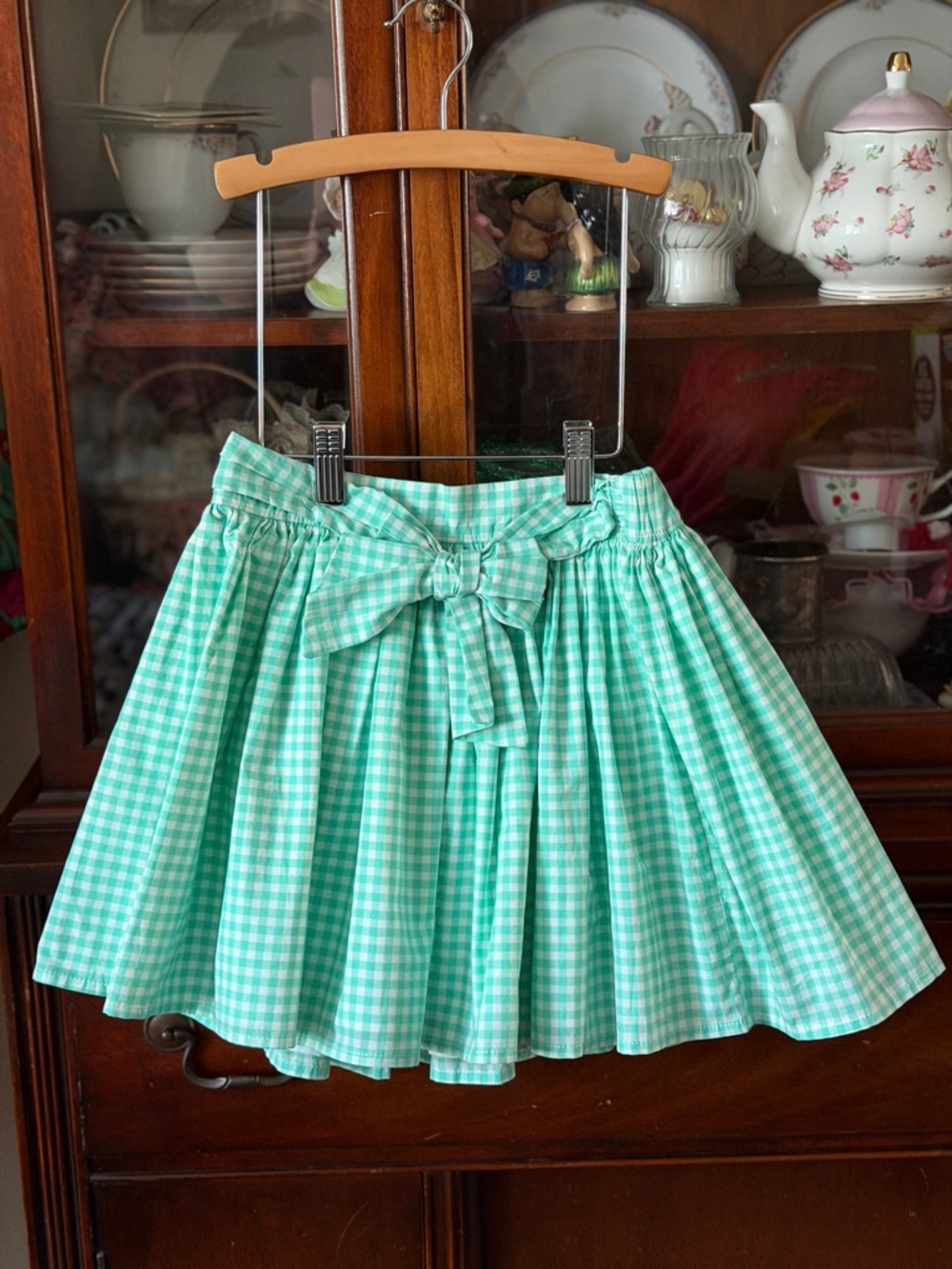 NWT’s Carter's Teal aqua Gingham fully lined Girls Circle Skirt with Waist Bow - Picture 10 of 10